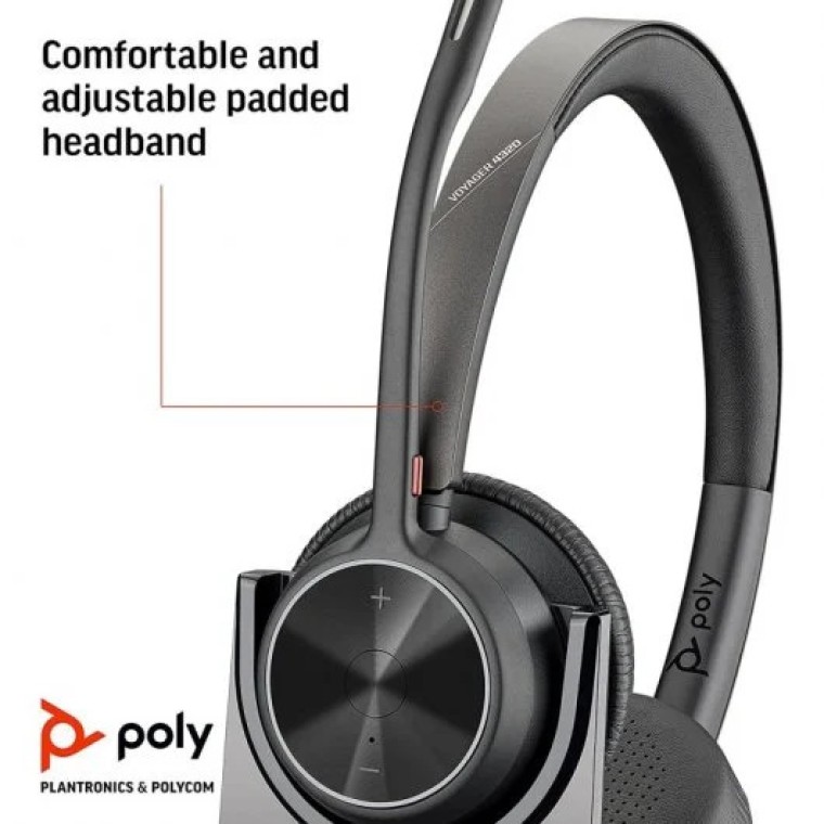 Poly Voyager 4320 UC Auriculares Inalámbricos con Base de Carga Negros