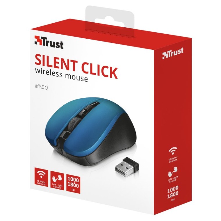 Trust Mydo Silent Click Ratón Inalámbrico Óptico 1800DPI Azul