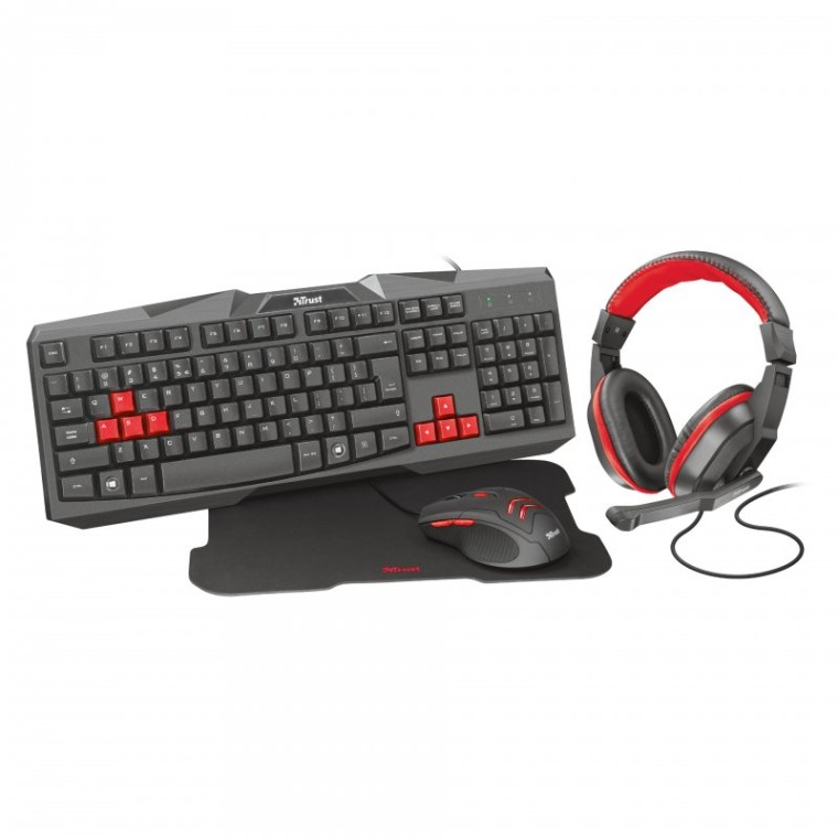 Trust Ziva Gaming Bundle Teclado + Ratón + Auriculares + Alfombrilla Negro/Rojo