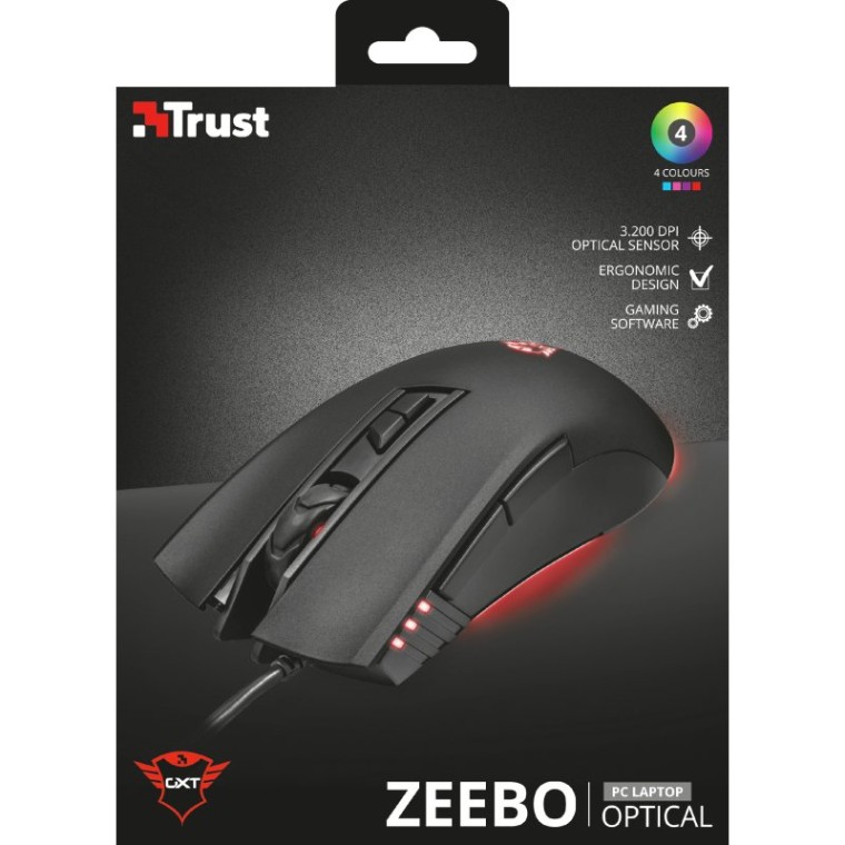 Trust GXT 121 Zeebo Ratón Gaming 3200 DPI Negro