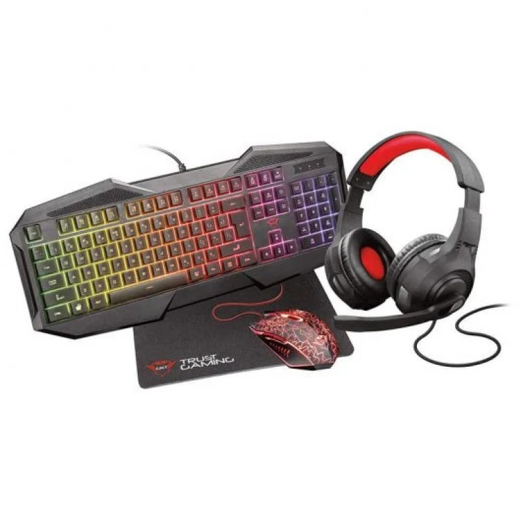 Trust GXT 1180RW Pack Gaming Teclado + Ratón + Auriculares + Alfombrilla