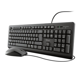 Pack Teclado Trust Primo QWERTY Español Alámbrico Perfil Bajo Negro + Ratón Ambidiestro Pack Teclado Trust Primo QWERTY Español Alámbrico Perfil Bajo Negro + Ratón Ambidiestro