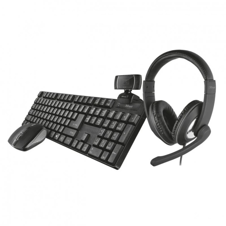 Trust Qoby Pack Teclado y Ratón Inalámbricos + Webcam HD 720p + Auriculares