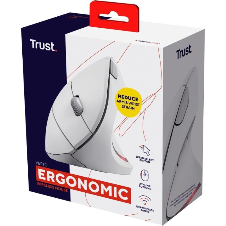 Trust Verto Ratón Ergonómico Vertical Inalámbrico Blanco