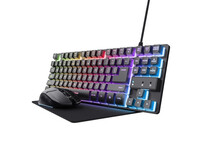 Trust GXT 794 Pack Gaming Teclado TKL RGB Negro Ratón Inalámbrico RGB Negro Alfombrilla Negra