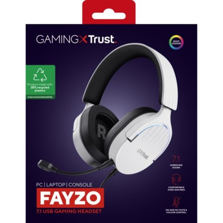 Trust GXT 490 FAYZO Auriculares Gaming 7.1 USB Blancos