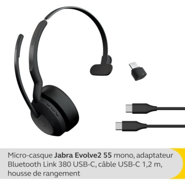 Jabra Evolve 2 55 Auricular Bluetooth Diadema para Oficina/Centro de Llamadas Negro