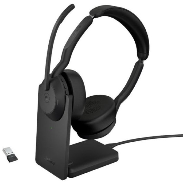 Jabra Evolve2 55 Auriculares Inalámbrico y con Cable para Centro de Llamadas con Base de Carga Negro