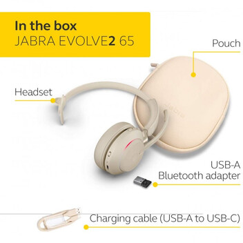 Jabra Evolve2 65 UC Auricular Mono Bluetooth Beige + Soporte de Carga