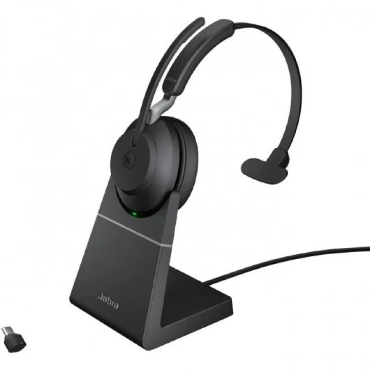 Jabra Evolve2 65 MS Teams Mono Auricular Bluetooth con Soporte de Carga USB-C Negro