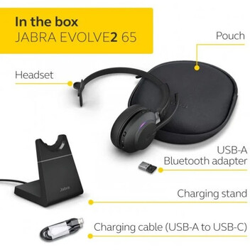 Jabra Evolve2 65 MS Auricular Mono Bluetooth Negro + Soporte de Carga Jabra Evolve2 65 MS Auricular Mono Bluetooth Negro + Soporte de Carga