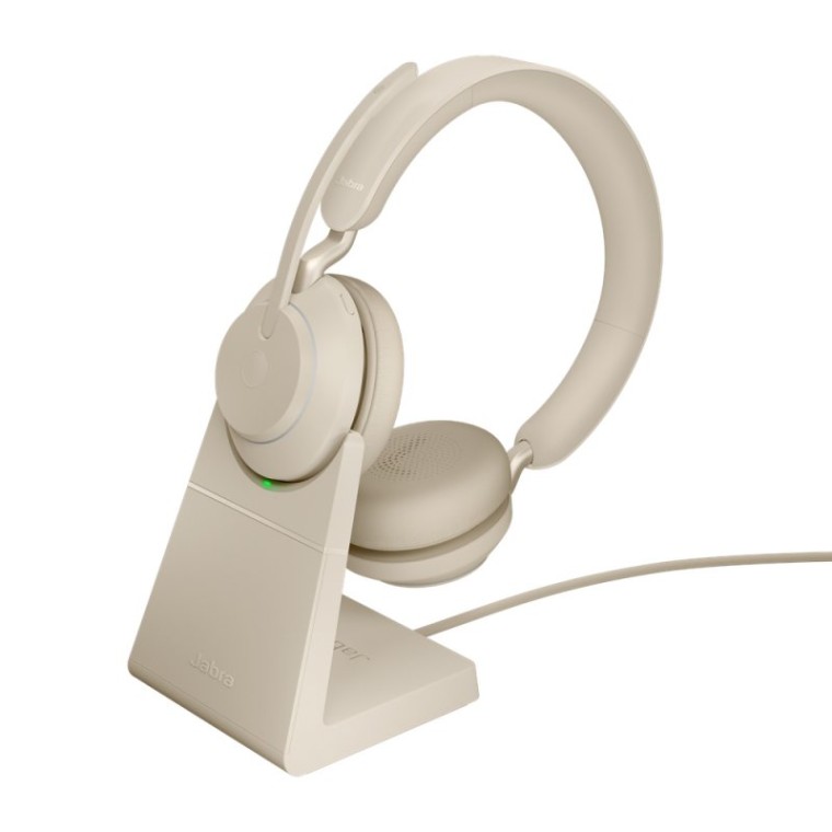 Jabra Evolve2 65 Auriculares Bluetooth con Soporte de Carga Beige