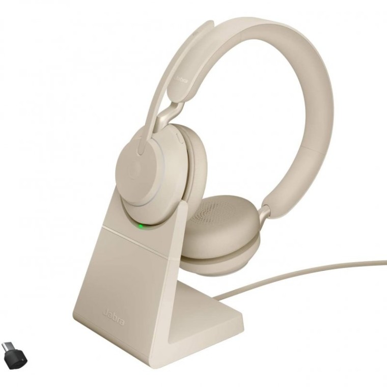 Jabra Evolve2 65 Auriculares Bluetooth con Soporte de Carga Beige