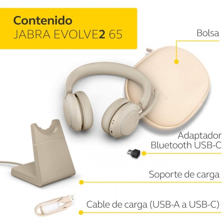 Jabra Evolve2 65 Auriculares Bluetooth con Soporte de Carga Beige