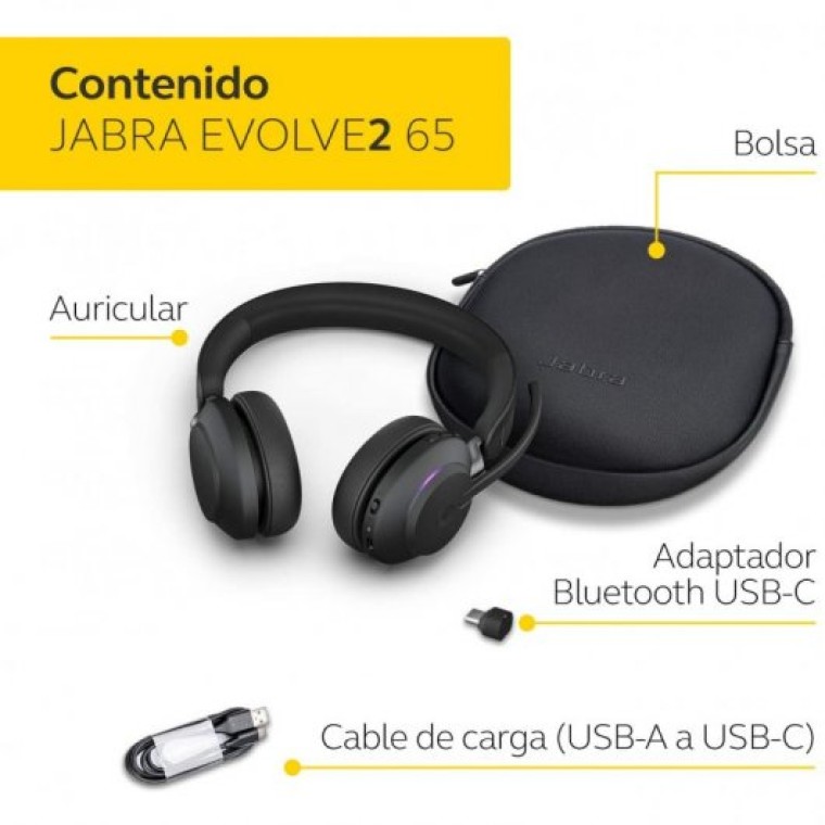 Jabra Evolve2 65 MS Teams Stereo Auriculares Bluetooth USB-C Negro