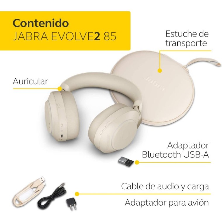 Jabra Evolve2 85 UC Auriculares Bluetooth USB-A Beige