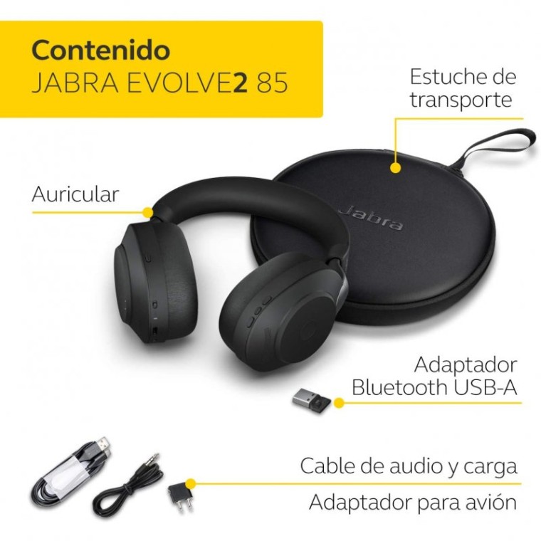 Jabra Evolve2 85 MS Teams Auriculares Bluetooth Negros