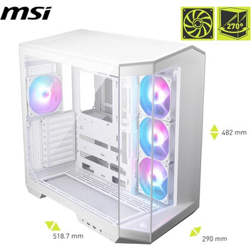 Torre PC MSI MAG PANO 100R PZ ARGB Semi Torre Doble Cristal Templado USB-C Blanca Torre PC MSI MAG PANO 100R PZ ARGB Semi Torre Doble Cristal Templado USB-C Blanca