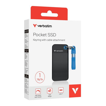 Disco Duro Verbatim 1TB SSD M.2 1000MB/s USB 3.2 Gen 2 Pocket SSD Policarbonato Ignífugo