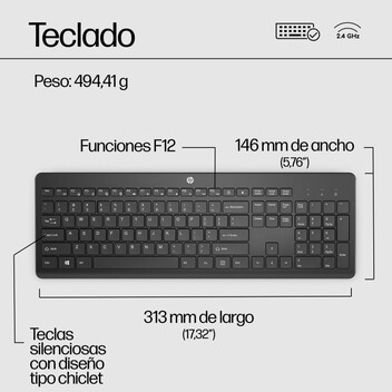 Teclado membrana HP 230 Wireless Keyboard Layout ES inalámbrico tamaño completo negro