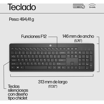 HP 230 Teclado Inalámbrico Puerto USB-A, Conexión Inalámbrica 2,4GHz, Windows, Negro HP 230 Teclado Inalámbrico Puerto USB-A, Conexión Inalámbrica 2,4GHz, Windows, Negro