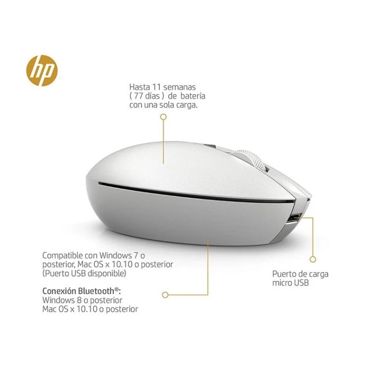 HP Spectre 700 Ratón Bluetooth Recargable Plata