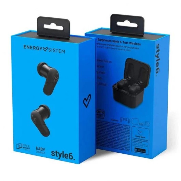 Energy Sistem Earphones Style 6 True Wireless Auriculares Bluetooth Negros