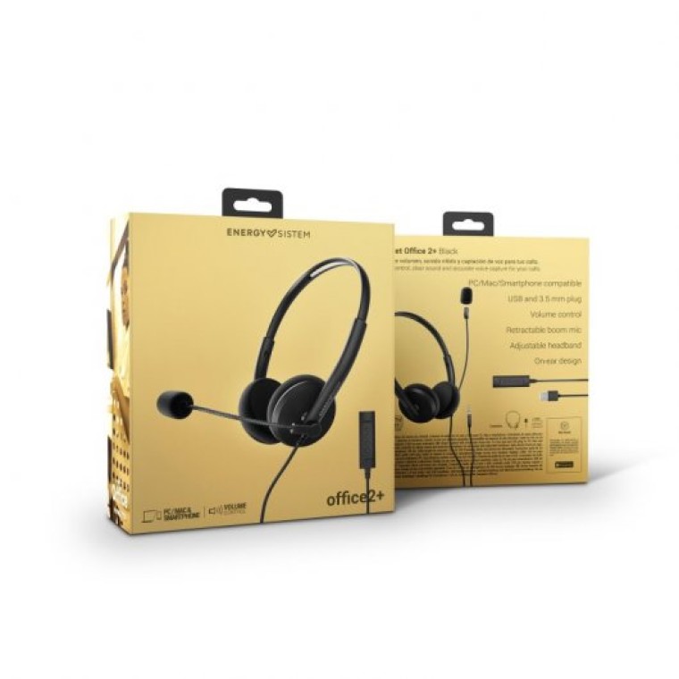 Energy Sistem Headset Office 2+ Auriculares con Micrófono y Mando Negros