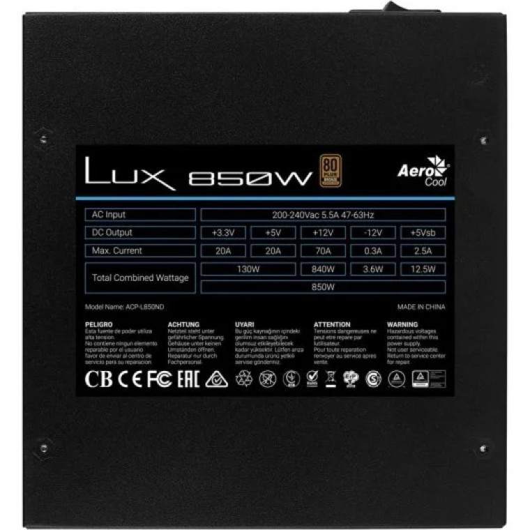 Aerocool LUX 850 850W 80 Plus Bronze