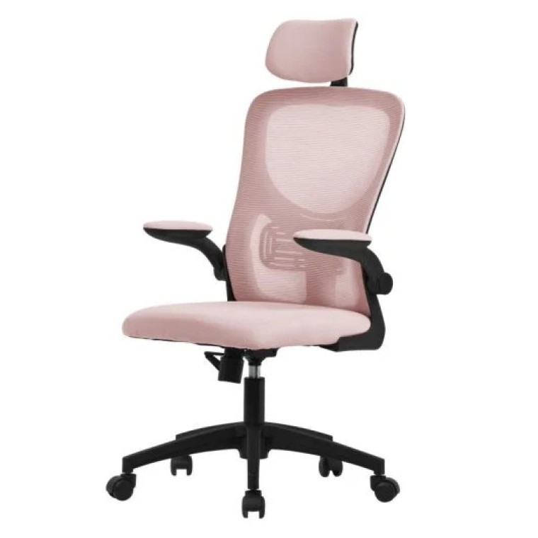 ML Design Silla de Oficina Ergonómica con Asiento Regulable y Reposacabezas Rosa