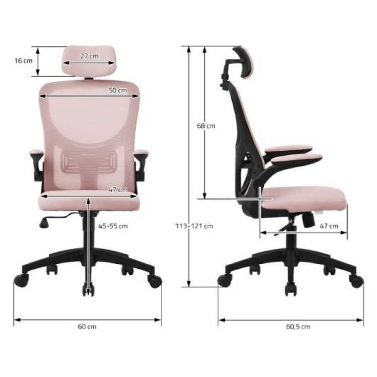 ML Design Silla de Oficina Ergonómica con Asiento Regulable y Reposacabezas Rosa