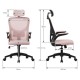 ML Design Silla de Oficina Ergonómica con Asiento Regulable y Reposacabezas Rosa