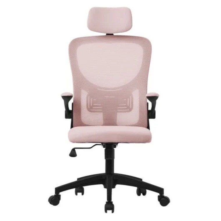 ML Design Silla de Oficina Ergonómica con Asiento Regulable y Reposacabezas Rosa