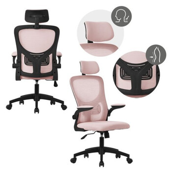 ML Design Silla de Oficina Ergonómica con Asiento Regulable y Reposacabezas Rosa ML Design Silla de Oficina Ergonómica con Asiento Regulable y Reposacabezas Rosa