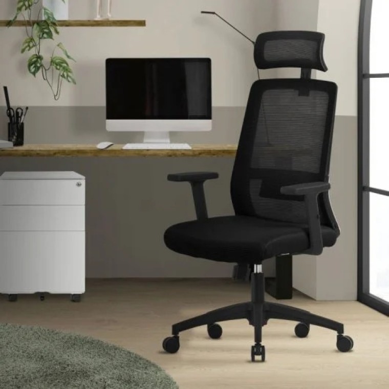 ML Design Silla de Oficina Ergonómica Giratoria Negra