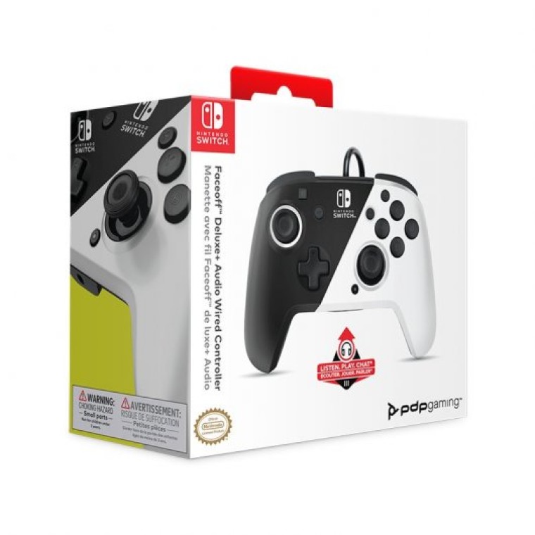 PDP Faceoff Deluxe Audio Mando con Cable Blanco/Negro para Nintendo Switch