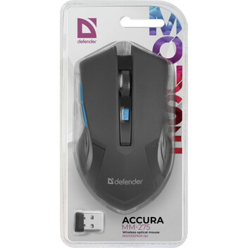 Ratón Defender ACCURA MM-275 inalámbrico 1600 DPI negro azul 6 botones ergonómico