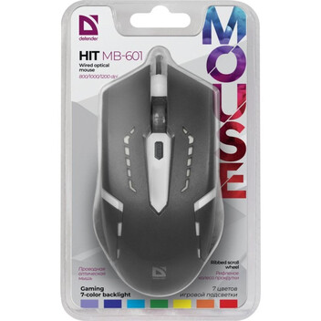 Ratón Defender HIT MB-601 USB 1200DPI Negro RGB Ambidiestro 4 Botones