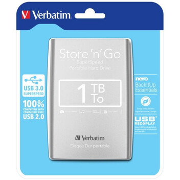 Disco duro portátil Verbatim Store n Go 1TB USB 3.0 2.5" Plata Plug and Play