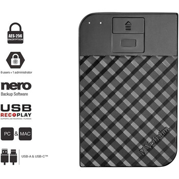 Verbatim FingerPrint Secure 1TB USB-C/3.1 Negro