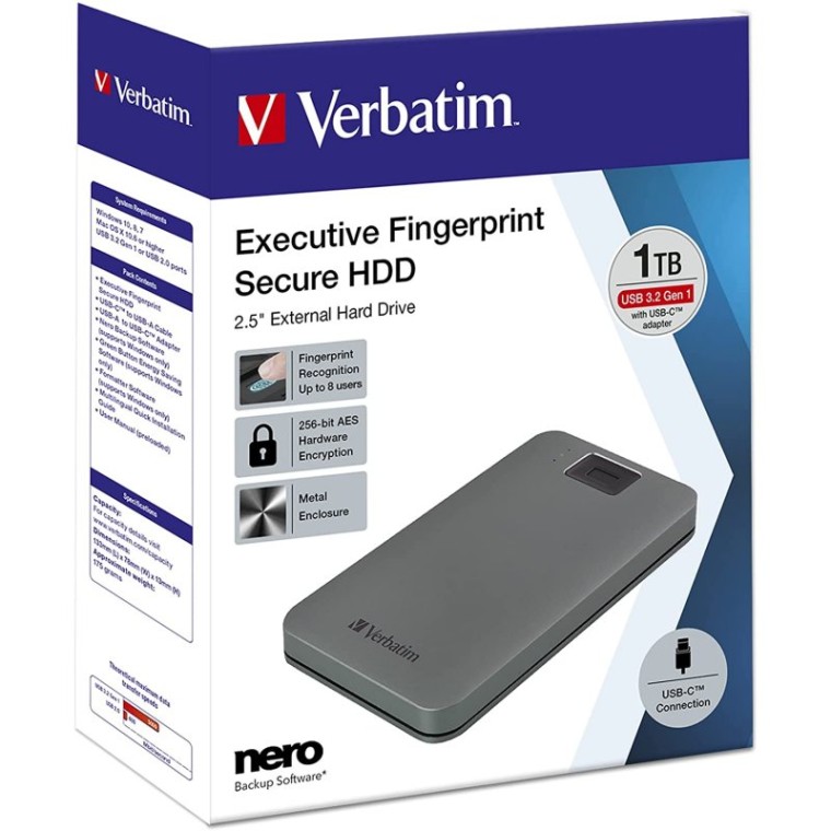 Verbatim Executive Fingerprint Secure 1TB USB-C Plata