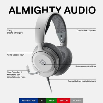 Steelseries Arctis Nova 1P Auriculares Gaming Blancos
