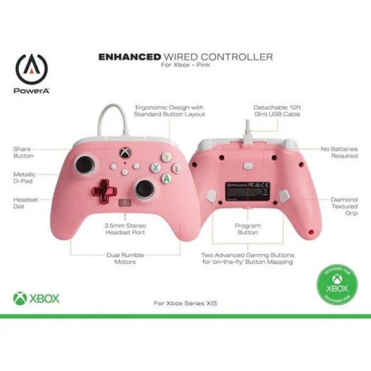 Power A Mando con Cable Rosa para Xbox Series X / S / Xbox One / PC