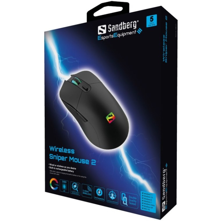 Sandberg Wireless Sniper Mouse 2 Ratón Gaming Inalámbrico 2400 DPI Negro