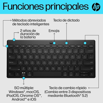 HP 350 Teclado Bluetooth Compacto PC, Mac, Android, iOS Negro HP 350 Teclado Bluetooth Compacto PC, Mac, Android, iOS Negro