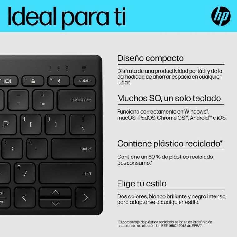 HP 350 Teclado Bluetooth Compacto PC, Mac, Android, iOS Negro