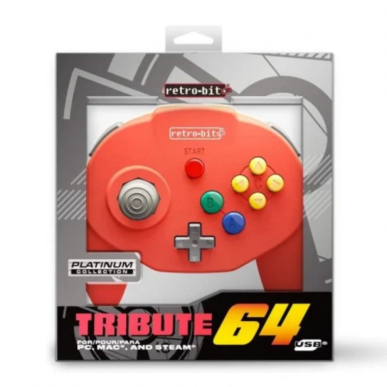 Retro-Bit Tribute 64 Gamepad USB para Nintendo64 Rojo