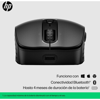 Ratón HP inalámbrico recargable, 6 Botones Ajustables, Bluetooth, 4000 PPP, Rueda Inclinable, Negro