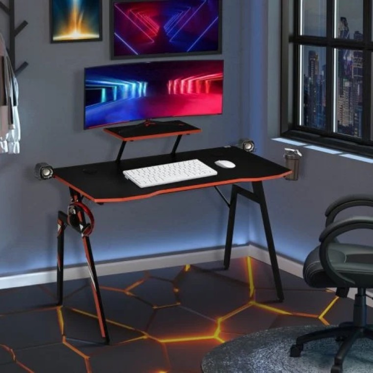 Homcom Mesa Gaming con Soporte de Monitor Portavasos y Gancho para Auriculares