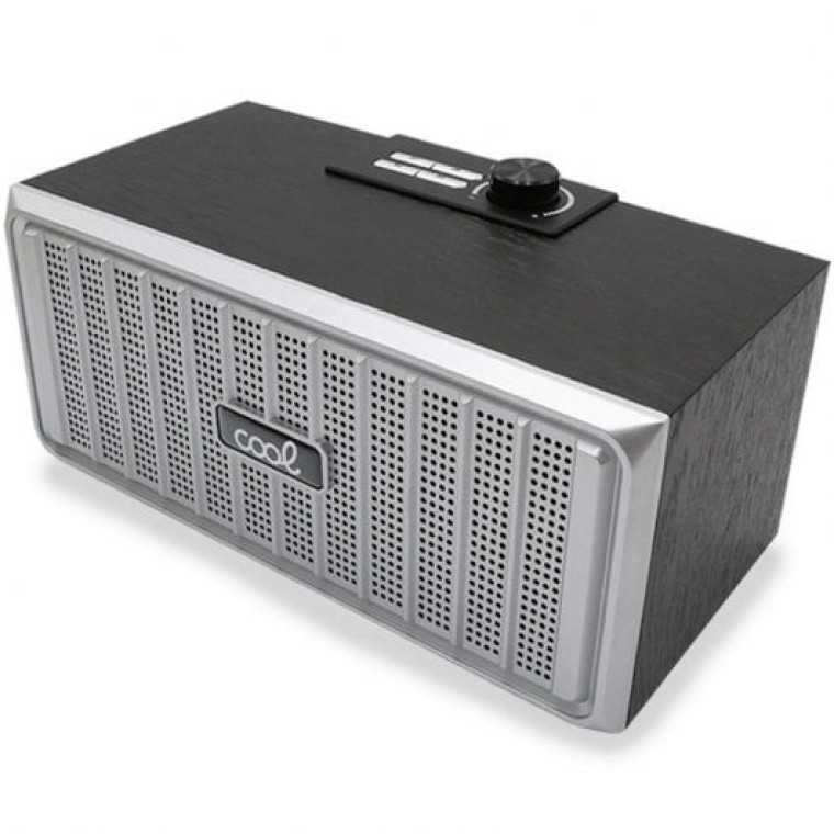 Cool Retro Altavoz Bluetooth Madera Negro Frontal Plata 20W